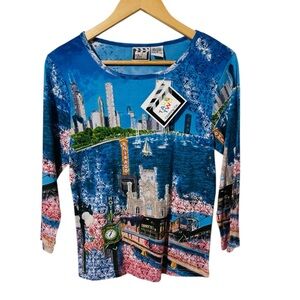 NWT TAKE TWO Top Shirt Wearable Art Sequins and Bead Y2K Chicago Medium